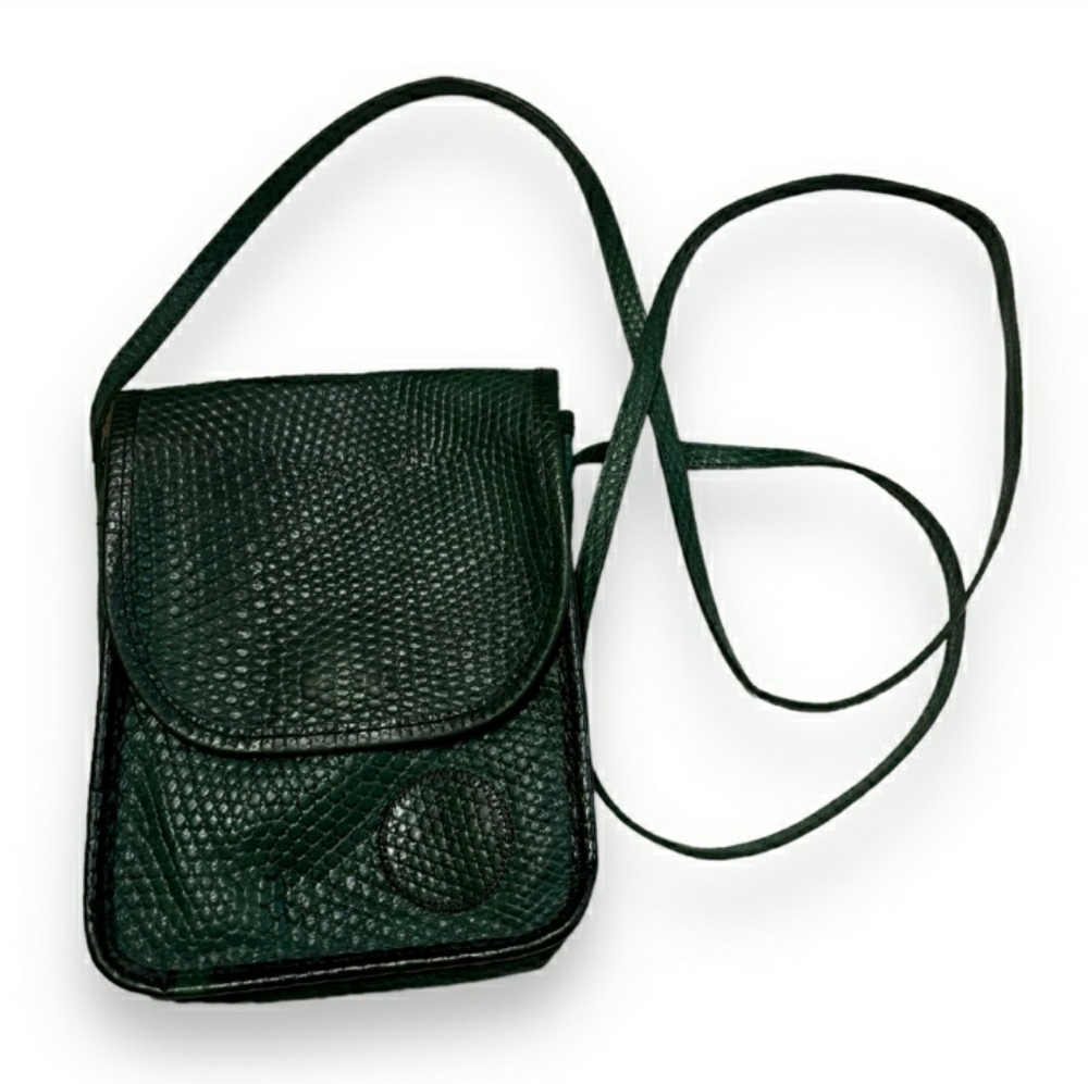 CARLOS FALCHI Green Leather Crossbody BagVintage 70s 80s